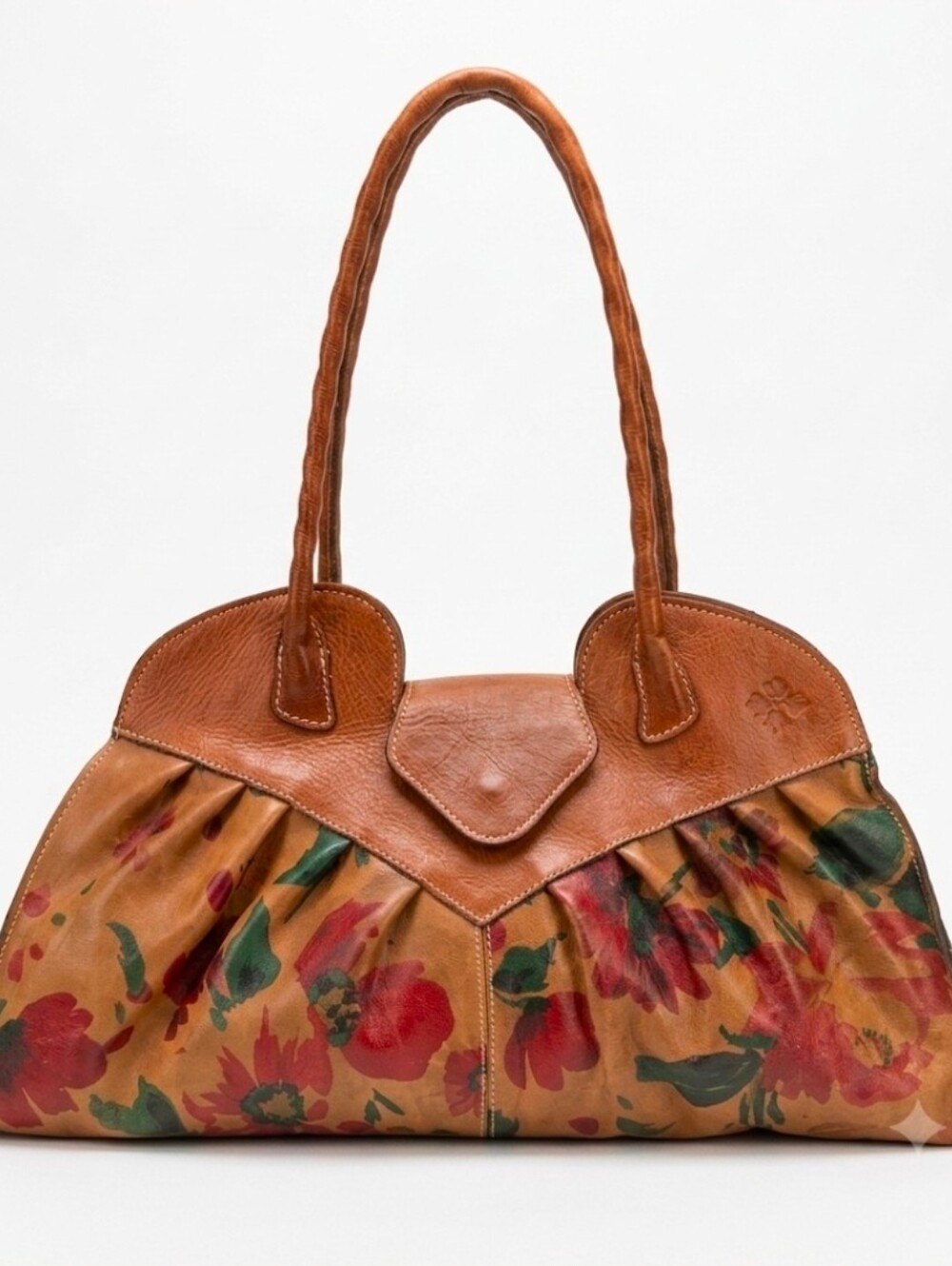 Patricia Nash 100% Italian Leather Large Tan Floral Shoulder Bag